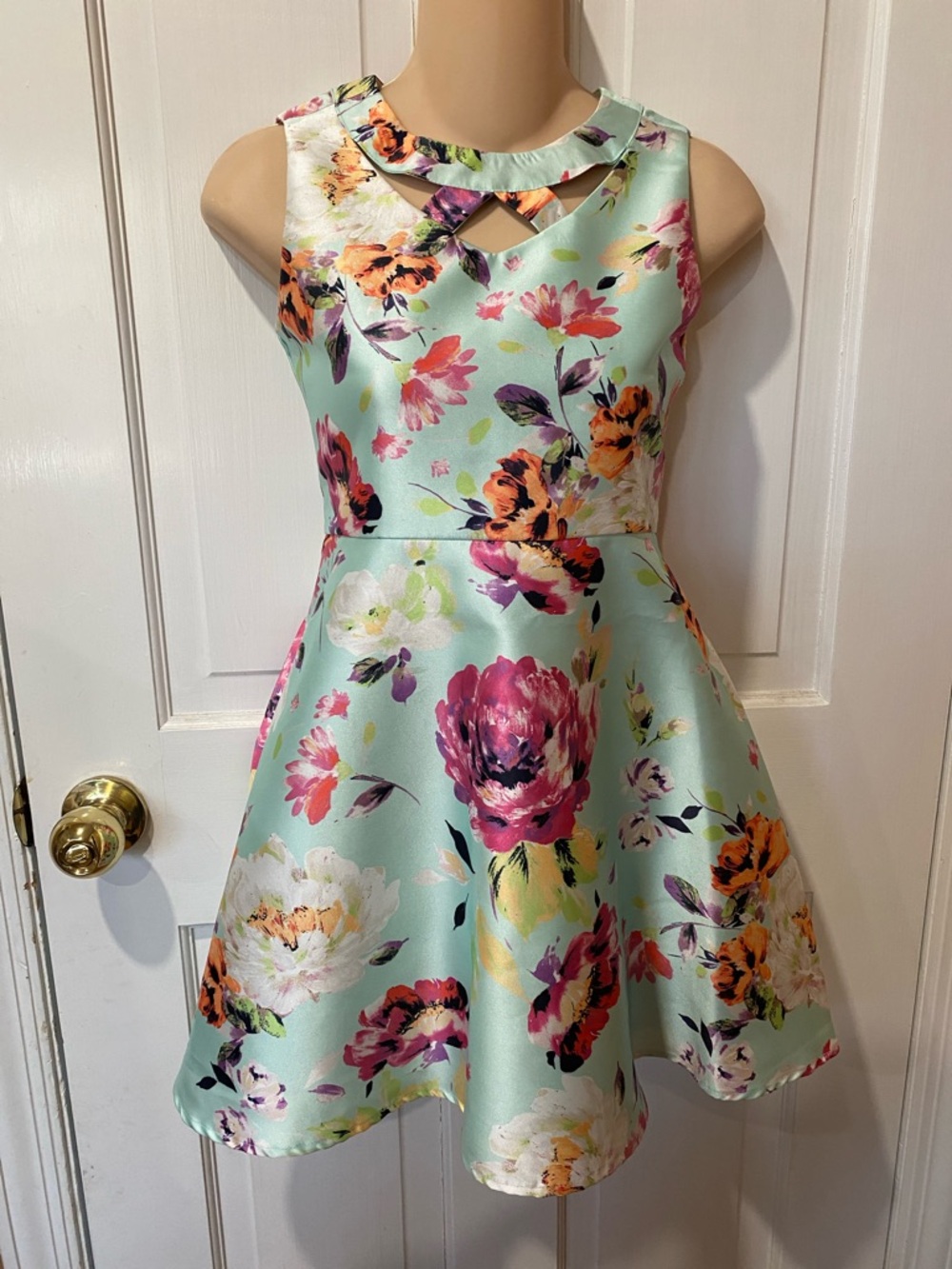 Girls Floral Mint Fit-and-Flare Dress